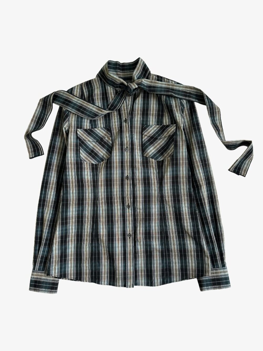 Vintage 90's Plaid Button-Up Pussycat Bow Detail Blouse Top by Dolce & Gabbana